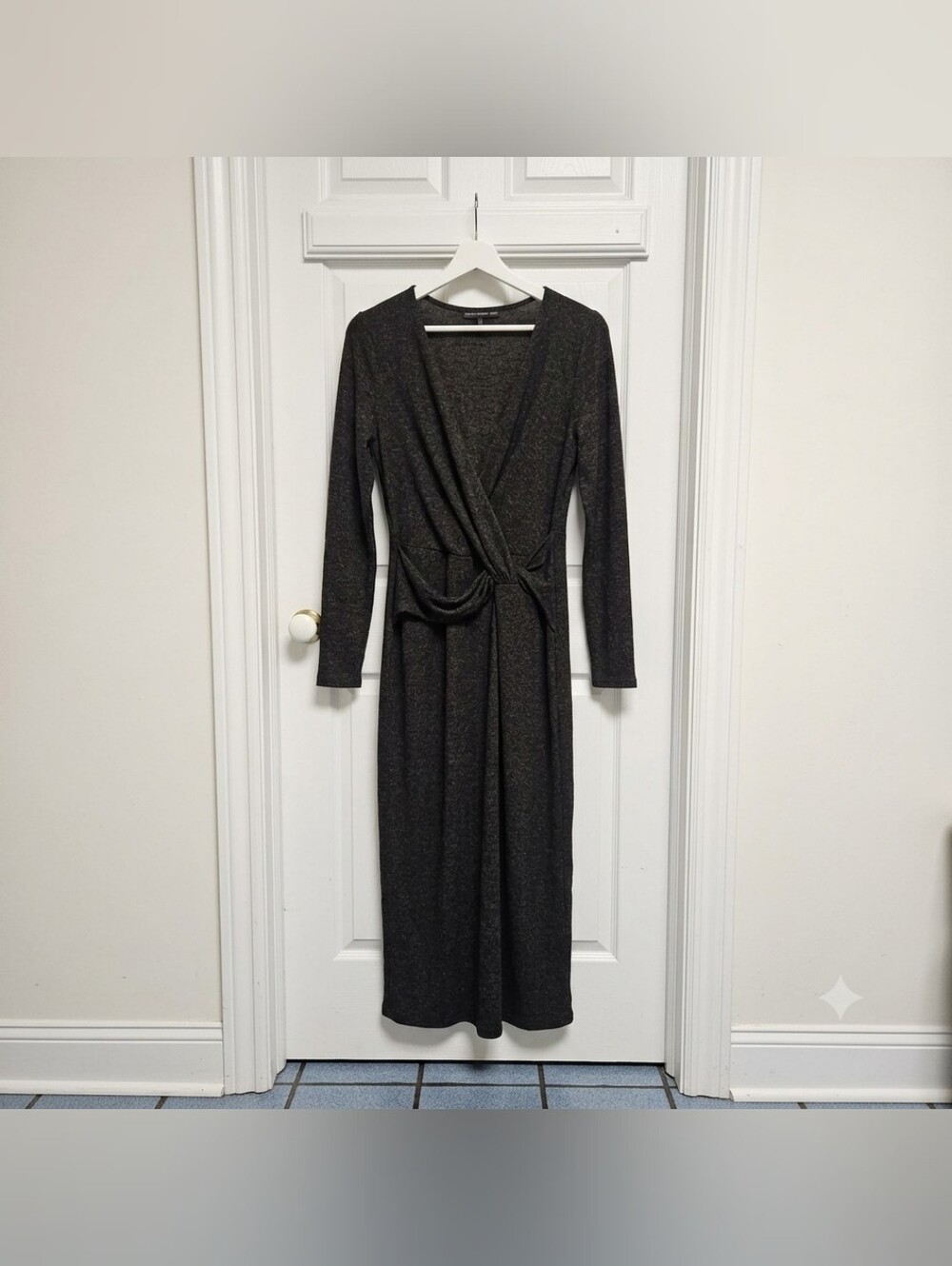 White House Black Market XS Heathered Knit Faux Wrap Long Sleeve Dress Gray